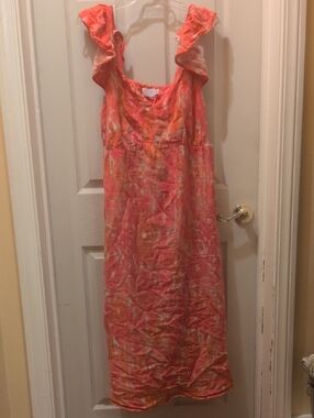 Coral Tie-Dye Ruffle Strap Cotton Maxi Dress